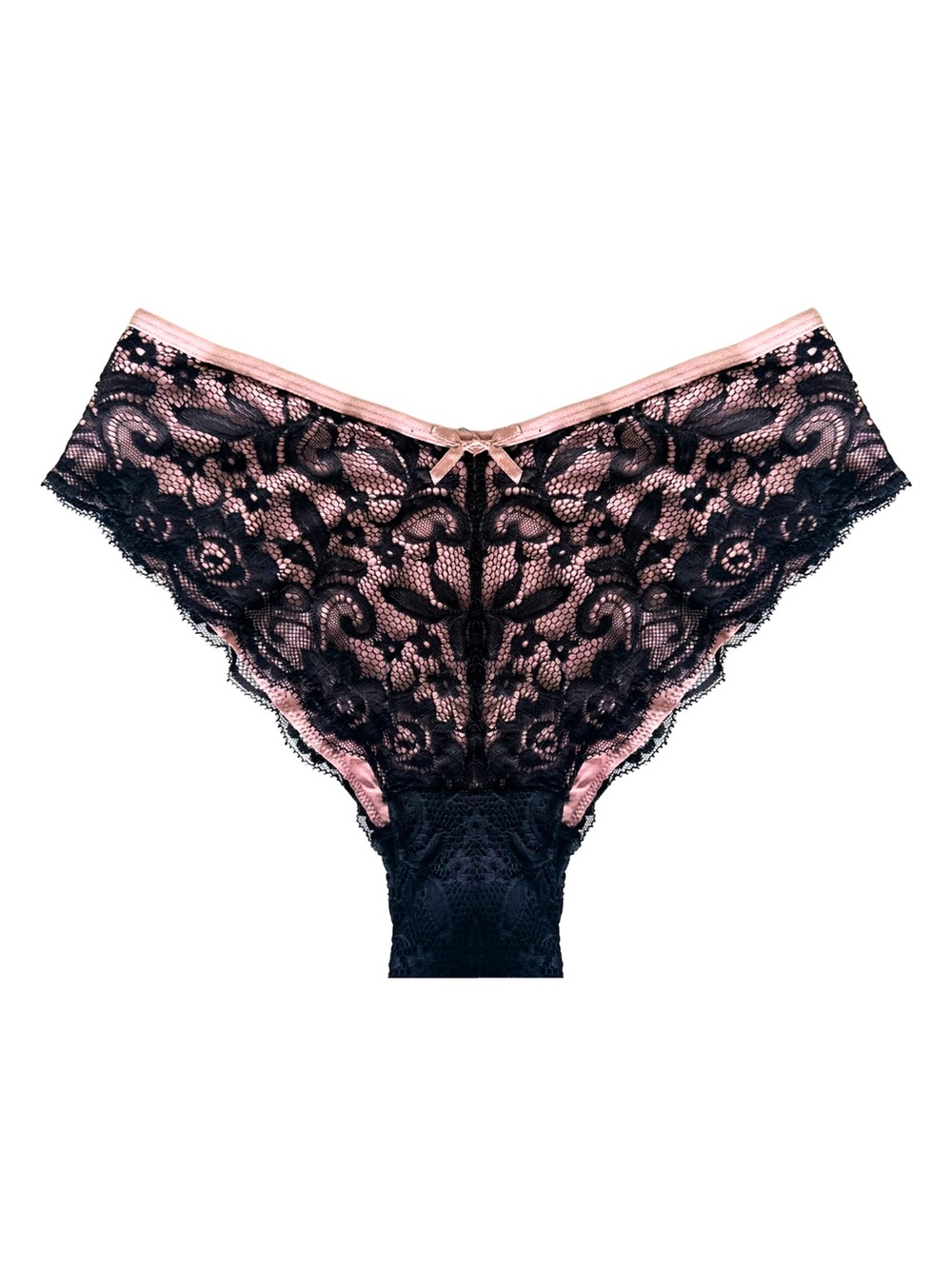 Lace High-Waist Bikini Panty - Black over Blush